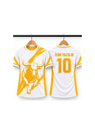 Sonvadi İsim Yazılır Yetişkin Futbol Forması Beyaz Sarı Dijital Baskı Özel Tasarım Forma Beyaz Beyaz