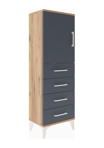 Arges Dolap 2 Raflı 4 Çekmeceli Tek Kapaklı 44x30x134 Çam-antrasit Atlas Çam