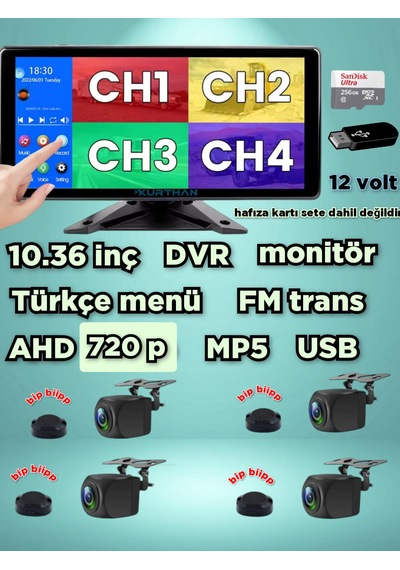 Dvr Ekran Ve 4 Ad. Ahd 720p Nesne Tanıma Sesli İkazlı Kamera Seti