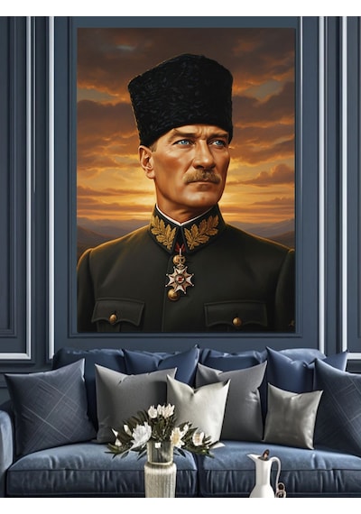 Kalpaklı Mustafa Kemal Atatürk Dekoratif Kanvas - Mdf Ahşap Tablo