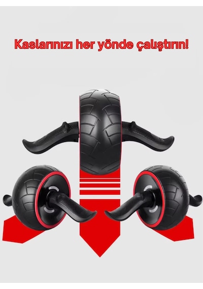 Evapera Profesyonel Geri Tepmeli Ab Wheel Roller Karın Kası Egzersiz Tekerleği Mekik Aleti Max150kg Siyah