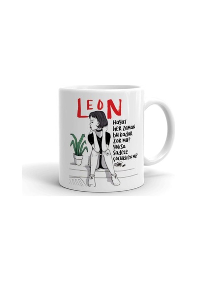 Leon Seramik Baskılı Beyaz Kupa Renkli