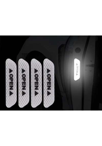 Araba Kapı Açık Uyarı Reflektörü Etiket Sticker 4'lü 9.5x2.5cm Beyaz
