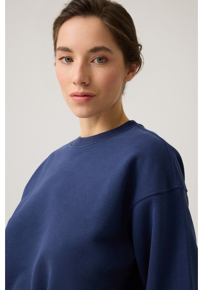 Los Ojos Lacivert Geniş Kalıp Beli Büzgülü Crop Sweatshirt Cropped Pullover Lacivert Lacivert