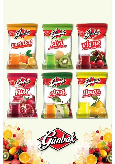 Günbak İçecek Tozu 250 Gr X 6 Adet Portakal, Kivi, Vişne, Nar, Elma, Limon 250 G