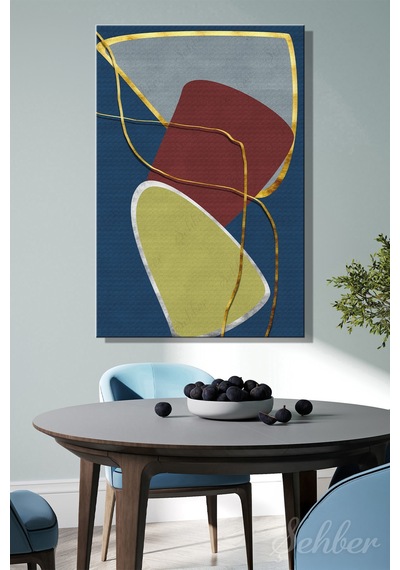 Bordo Ve Yeşilimsi Tonlarda Soyut Geometrik Formlar Modern Bir Dikey Kanvas Tablo 4075 Çok Renkli