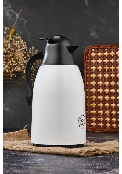 1,3 Litre Cam Hazneli Plastik Termos-beyaz