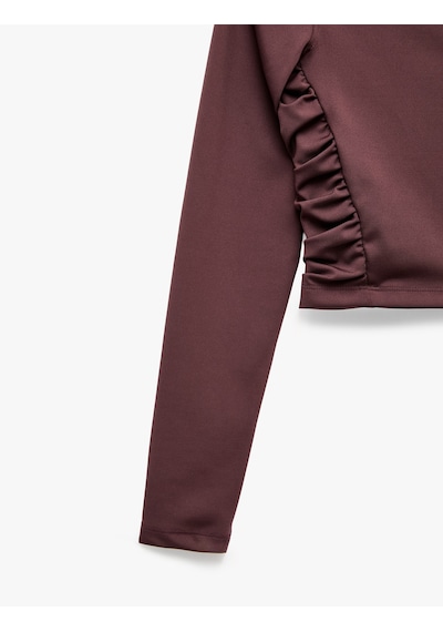 Koton Slim Fit İnterlok Büzgülü Dik Yaka Fermuarlı Uzun Kollu Spor Tişört Mürdüm 7wak10139nk 61x