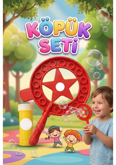 Yıldızlı Dev Baloncuk Seti 3 Parçalı Özel Köpük Suyu Solüsyonlu 35,5cm Eğlenceli Köpük Oyun Seti Kırmızı