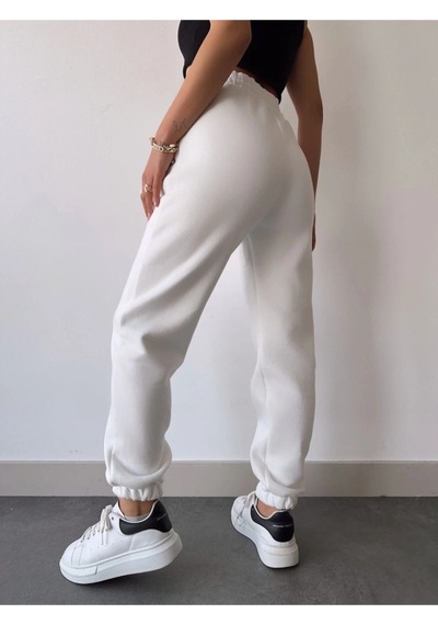 Valensdesign Üç İplik Basic Lastikli Eşofman Pantolon - Beyaz Gri