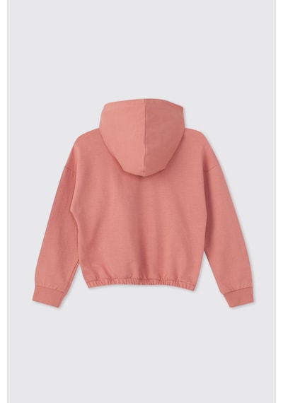 Panço Kız Çocuk Baskılı Kapüşonlu Pembe Sweatshirt
