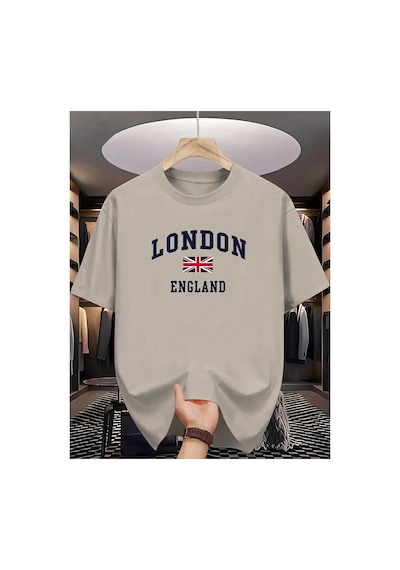 Caddemia Yaz Moda Rahat Gevşek Artı Boyutu Londra İngiltere Baskılı Spor Yuvarlak Boy Bej 2XL Caddemia Yaz Moda Rahat Gevşek Artı Boyutu Londra İngiltere Baskılı Spor Yuvarlak Boy Bej 2XL