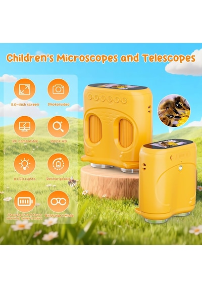 Tr 2'si 1 Arada Çocuk Mikroskop Teleskopu, Çocuklar İçin 2 İnç 1000x Dijital Mikroskop, Çocuklar İçin Hd Taşınab