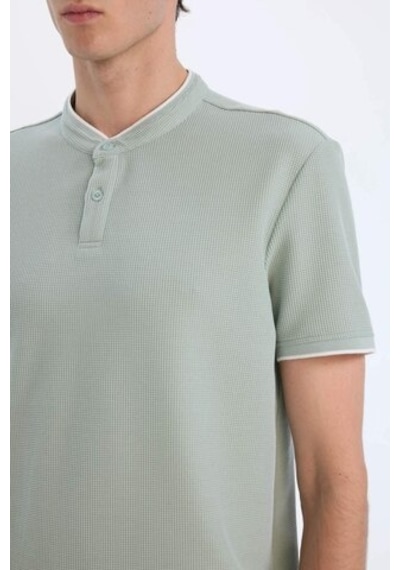 Defacto Slim Fit Dar Kesim Dik Yaka Dokulu Kısa Kollu Waffle Polo Tişört Z4262az25smgn50 Yeşil