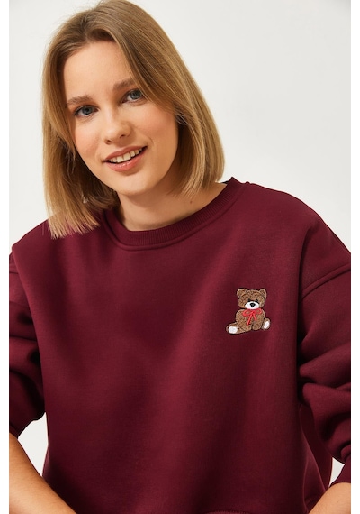 Shade Kadın Üç İplik Şardonlu Ayıcık İşlemeli Sweatshirt 60261160 - Bordo