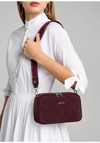 Just Polo Kadın Çok Bölmeli Süet Lüks Tasarımlı Çapraz Askılı Omuz Çantası Shoulder Bag Bordo
