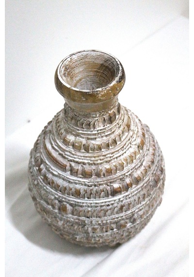 Ahşap Dekoratif Vazo 25cm Bej
