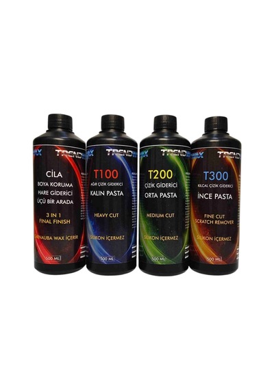 Trendwax 500ml Boya Koruma Seti Kalin, Orta Çizik Giderici Pasta,ince Pasta, Koruyucu Cila Wax