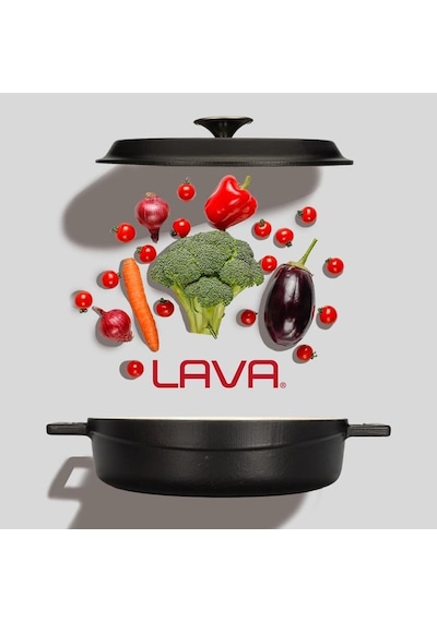 Lava Döküm Çok Amaçlı Yayvan Tencere Döküm Demir Yekpare Kulplu Edition Serisi Çap Ø 28cm Mavi - Siyah