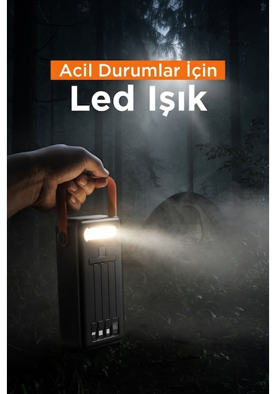 Powerbank 80.000 Mah Güneş Enerjili Solar Dijital Göstergeli El Fenerli Taşınabilir Batarya Siyah