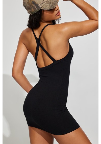Seeh Siyah Halter Yaka Sırt Detaylı Mini Elbise Sh363 Düz