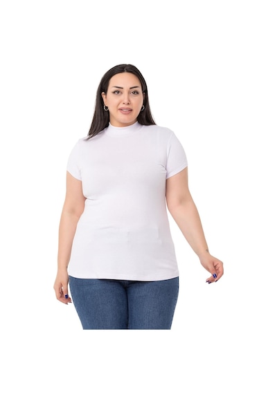 Disentis Büyük Beden Yarım Balıkçı Kısa Kollu Viskon Beyaz Body Beyaz