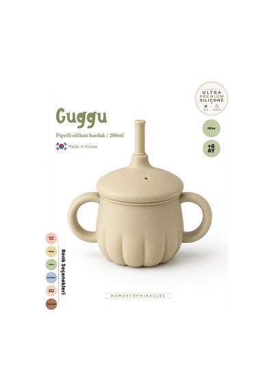 Tgm Baby Guggu Ultra Premium Silikon Pipetli Alıştırma Bardağı 200 Ml Açık Yeşil