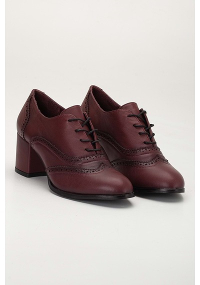 Analin Shoes Kadın Hakiki Deri Lazer Detaylı Şık Topuklu Ayakkabı Bordo