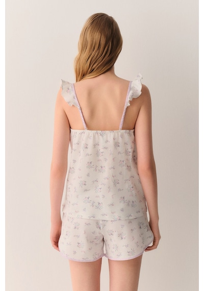 Suwen Butterfly Pamuklu Atlet Şort Pijama Takımı Sh26602667338 Ekru