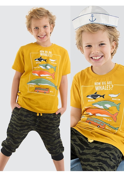 Denokids Big Whales Erkek Çocuk Yazlık T-shirt Kapri Takım