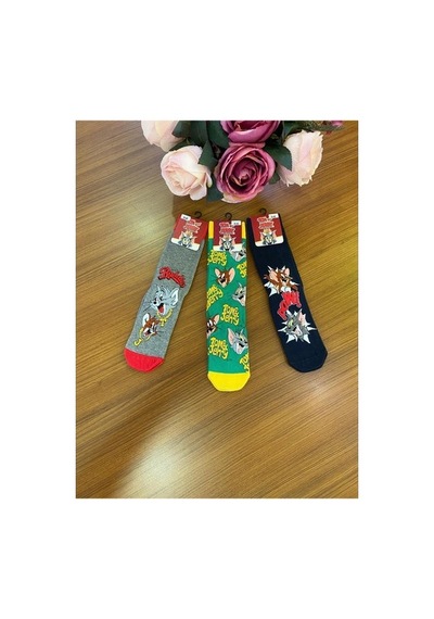 Çimpa Tom Jerry Soket Çorap 19018 Tekli Sarıyesıl/36-40 Siyah