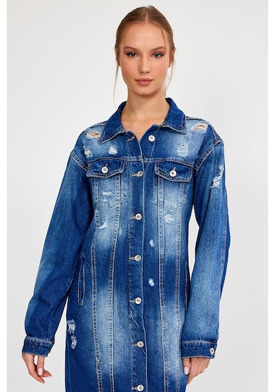 Alexander Gardi Özel Koleksiyon Düğmeli Denim Gömlek Elbise 3025 001