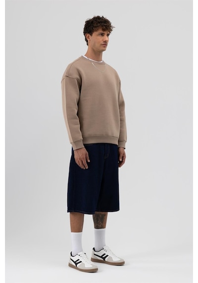Vamos Basic Bisiklet Yaka Oversize Sweatshirt Açık Vızon
