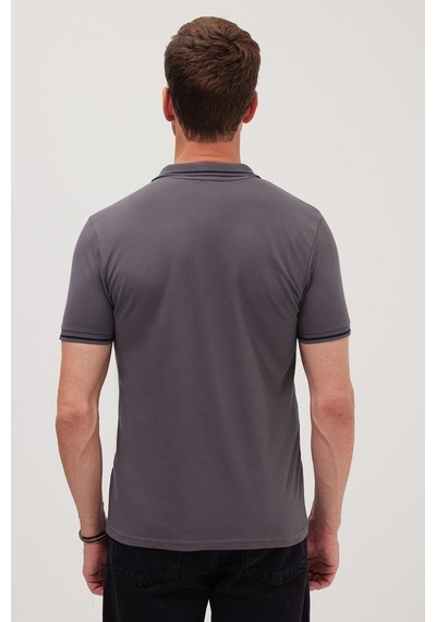 Tudors Erkek Slim Fit Dar Kesim %100 Pamuk Yumuşak Dokulu Serin Tutan Kumaş Düz Pike Füme Polo Yaka Tişört-42248 Füme
