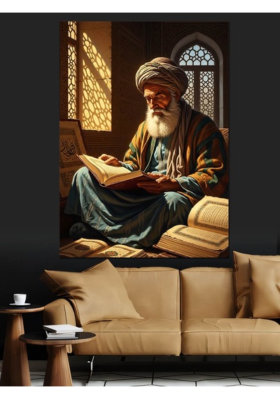 Ahşap Tablo Kitap Okuyan Yaşlı Bilge