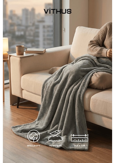 Wellsoft Tv Battaniyesi Peluş Polar Ultra Yumuşak Battaniye 140x170 Cm Duman Yeşili