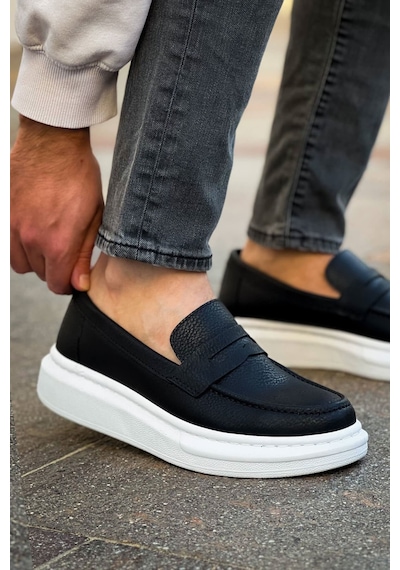 Roof Atelier Erkek Siyah Beyaz Kalın Taban Loafer Ayakkabı - Robert - Rs615 Siyah