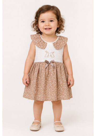 Babyhola Kız Bebek Müslin Sıfır Kol Yazlık Elbise 15234 Kahverengi