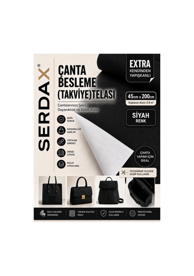 Serdax Extra Kendinden Yapışkanlı Çanta/cüzdan Besleme Takviye Telası Astarı Siyah 45cmx200cm Siyah Siyah
