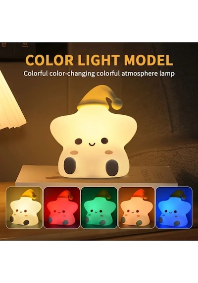 Rgb Led Sevimli Yıldız Çocuk Odası Gece Masa Lambası Renk Değiştiren Yumuşak Silikon Şarj Edilebilir Çok Renkli
