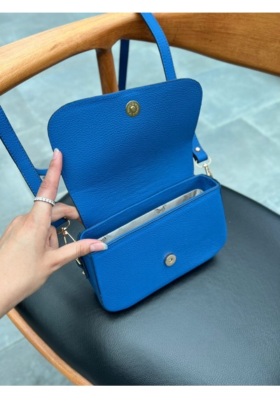 Mft Leather Hakiki Deri Kadın Çanta Viola 1524 Flother Mat Saks Mavi