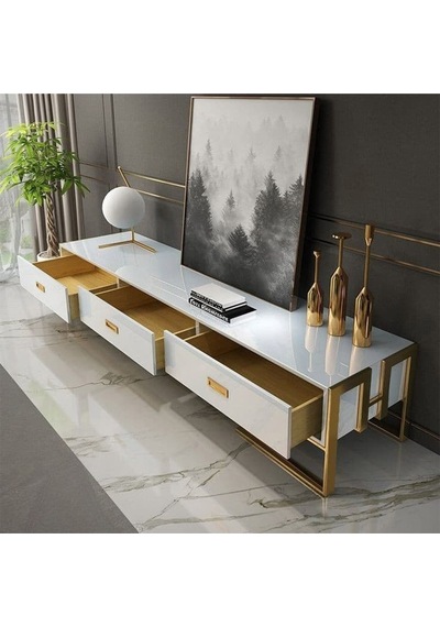 Barbara Gold Metal Beyaz Tv Ünitesi