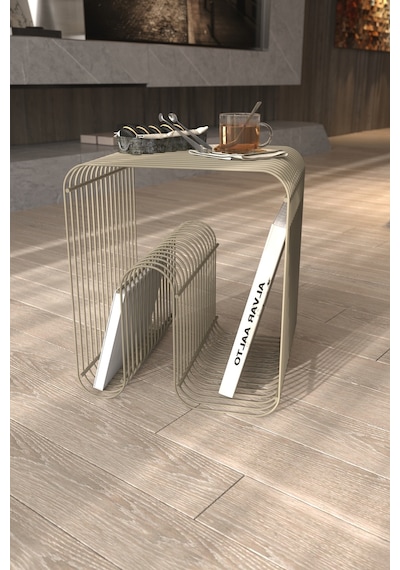 Bonj19 Tel Metal Plaklık Modern Paslanmaz Yan Sehpa, Dekoratif Metal Sehpa Bonj