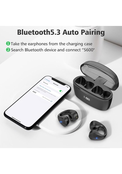Kablosuz Kulaklıklar Bluetooth 5.3, Dahili Mikrofonlu Açık Kulak Klipsli Kulaklıklar, 30h Çalma Süresi, Şarj Kutu Genel