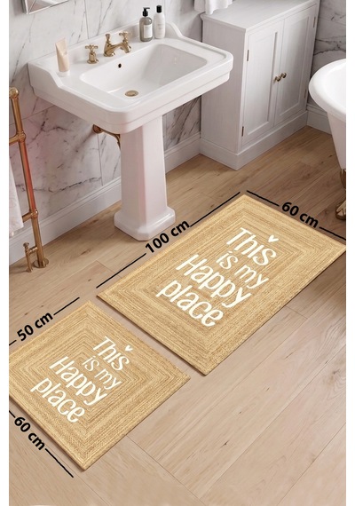 Matted 2 Li Banyo Paspası,kaymaz Tabanlı,yıkanabilir 60x100 50x60 Cm Sarı-c