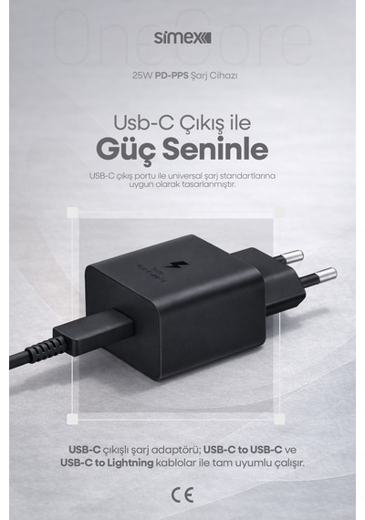 Simex 25w Süper Hızlı Şarj Adaptörü Type-c Samsung Galaxy Uyumlu Ce Belgeli Sps-17