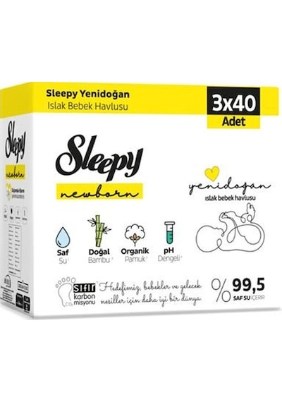 Sleepy Islak Mendil Natural Yenidoğan 3X40 Adet