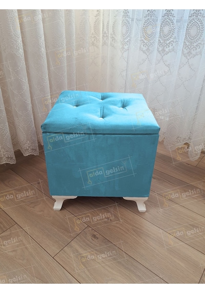 Lüks Sandıklı Tabure Puf 45 X 45 Cm Turkuaz