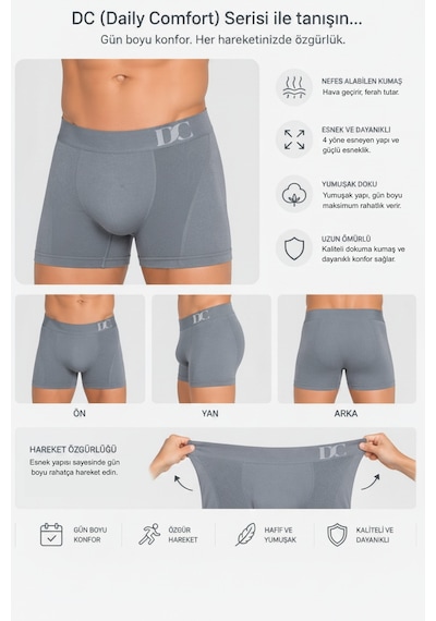 Elilom Erkek Boxer 5'li Paket Daily Comfort Dikişsiz Nefes Alır Pamuklu Gri Set 5p Gri