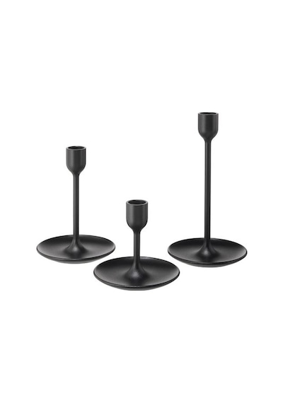 Siyah Şamdan 3 Adet Ikea Siyah Renk Mumluk Dekorasyon Şamdan
